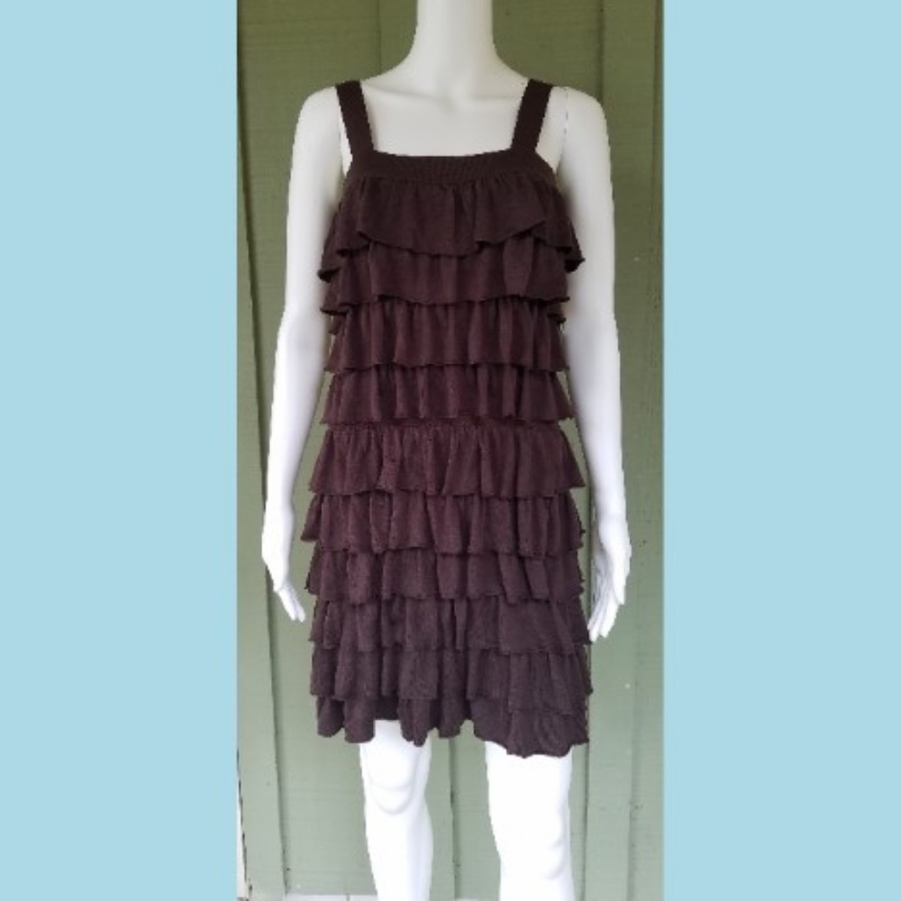 NWT ALICE + OLIVIA Brown Knit Tiered Ruffle Dress